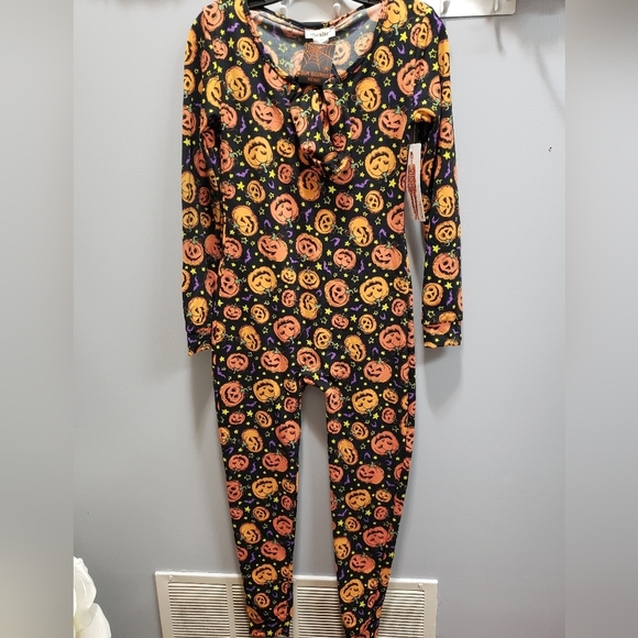 Shosho One-Piece Halloween Fleece Lined Lounger Pajama with Matching Headband - Picture 1 of 9